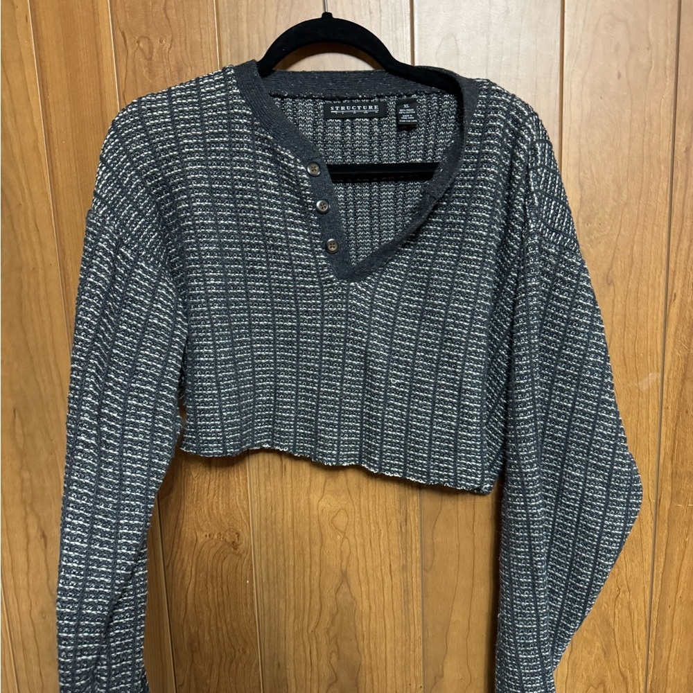 Structure Charcoal and White Textured Cropped Sweater